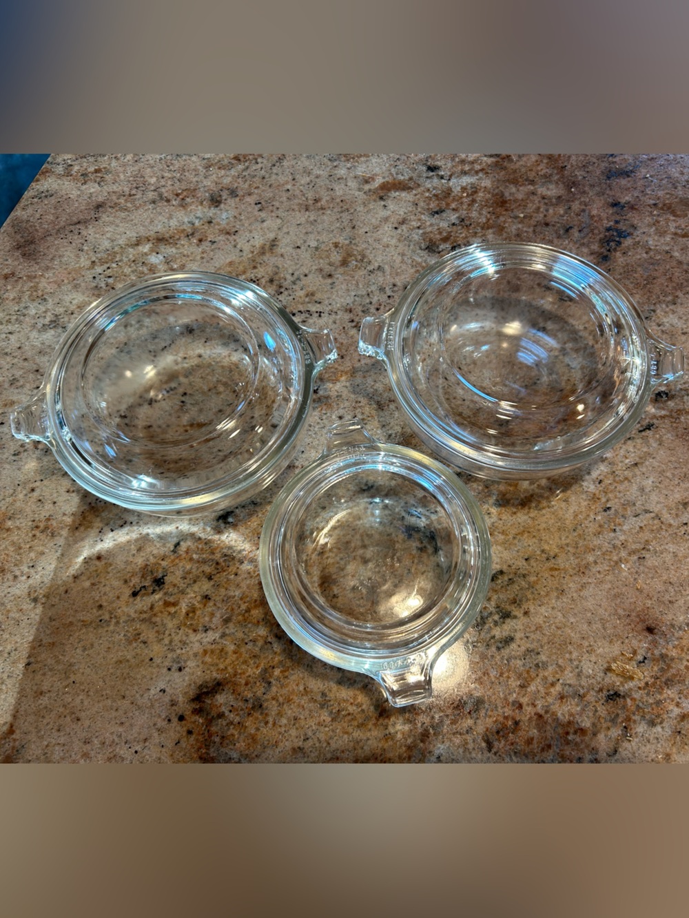 (2)Pyrex TRADE MARK #019 600 ml 20oz Clear Glass Casseroles & #018 300ml 10oz